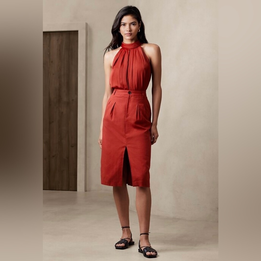 BANANA REPUBLIC Linen-Blend Midi Skirt - Embers (Sz 20)